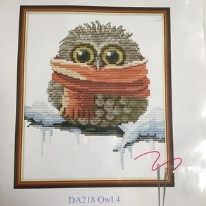 Owl With Scarf Cross Stitch Kit Winter Snow Tree Branch Needlework Maydear NEW